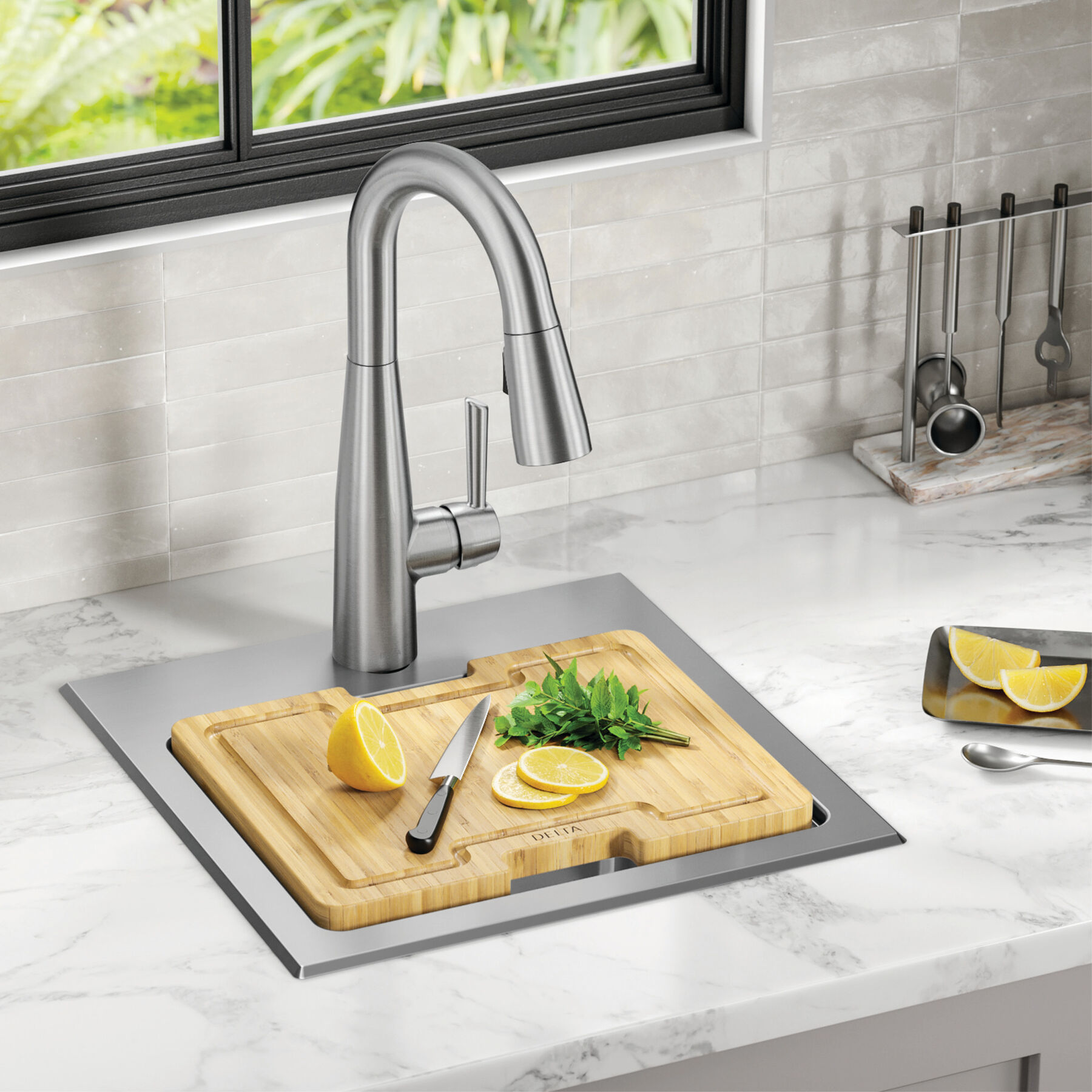 15” Stainless Steel Workstation Kitchen Bar Sink Drop-In Undermount Single Bowl with WorkFlow™ Ledge and Accessories, image 12
